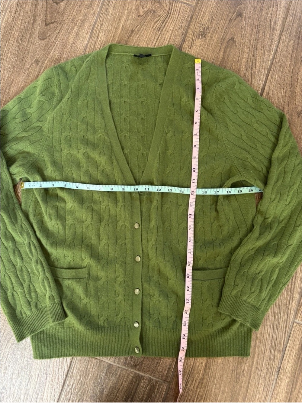 Talbots 100% Cashmere Cable Knit Cardigan XL Green Sweater - Picture 6 of 8